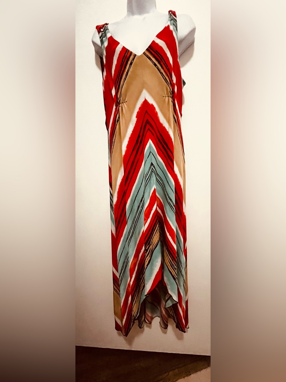 Bold Chevron Maxi Dress in Red, Aqua & Tan